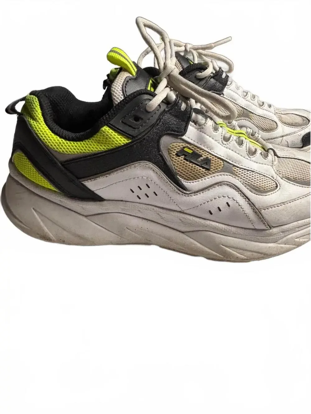 Fila unisex Athletic Sneakers White Black and Neon Yellow
